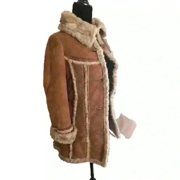 Miss Sixty Womens Suede Vintage 70s Penny Lane Bohemian Faux Fur Trim Coat XS - Picture 2 of 16